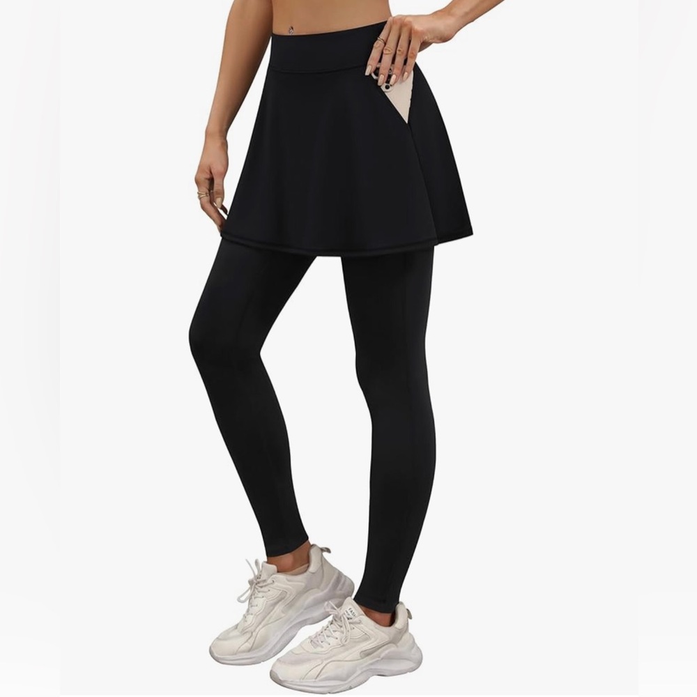 Loukeith Women’s Skirted Leggings XL Athletic Tennis Skirt Yoga Run Black NWT